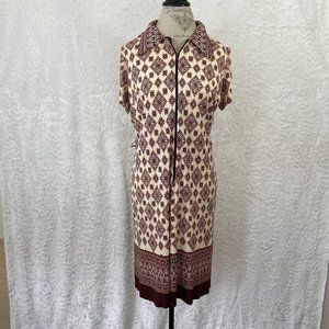 Vintage 60's Geometric Shift Dress Retro Brown Tan Poly Abstract Print